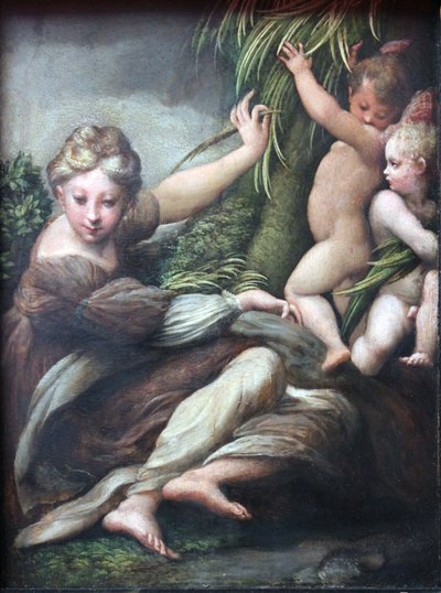 Märtyrerin mit zwei Engelsknaben von Parmigianino